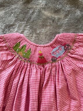 Pink Gingham Smocked Girls' Casual Dress